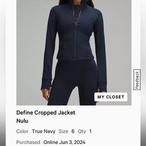 Brand new Lululemon Define Cropped Jacket SZ 6.